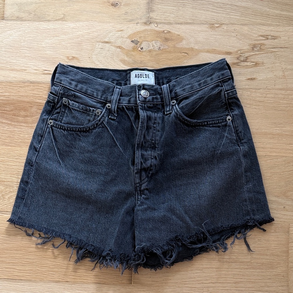 Agolde Parker Long Frayed High-Rise Denim Shorts
